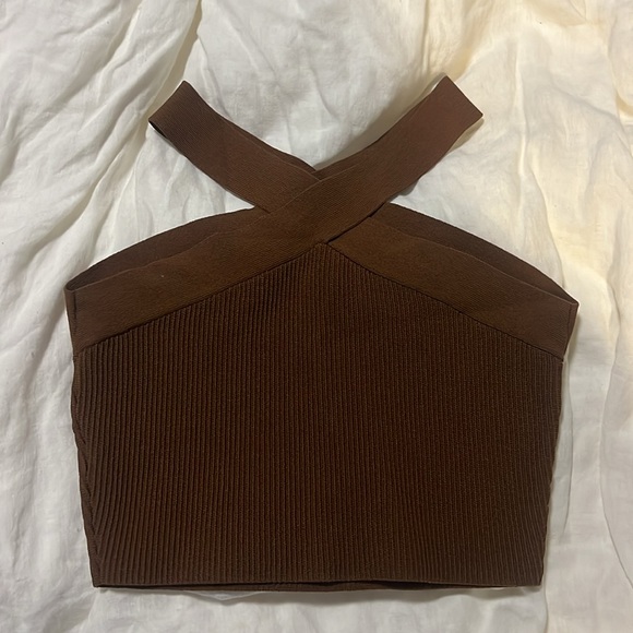 Aritzia Babaton sculpt knit criss cross tank in chocolate opal Large - Picture 6 of 6